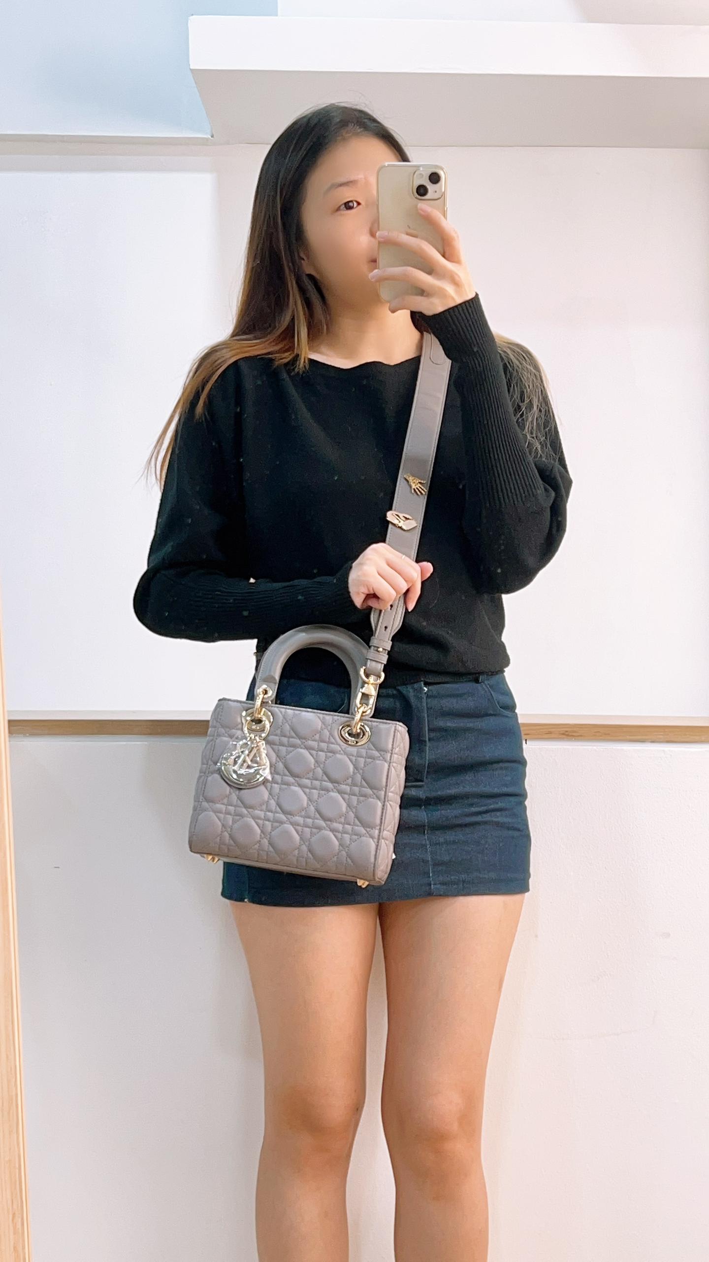 Dior Grey Lambskin Small Lady Dior (GHW)