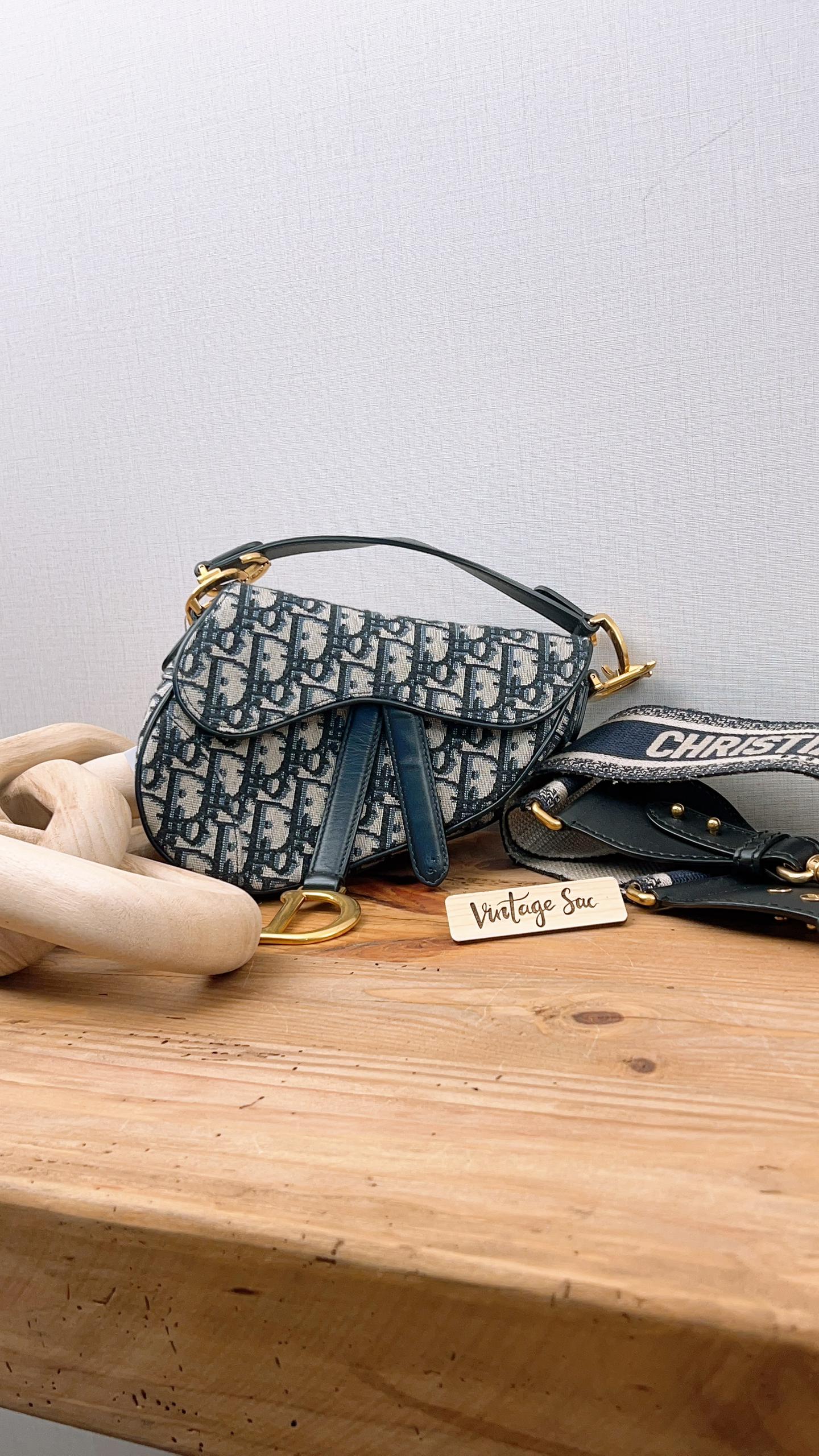 Dior Navy Oblique Mini Saddle with Strap (GHW)