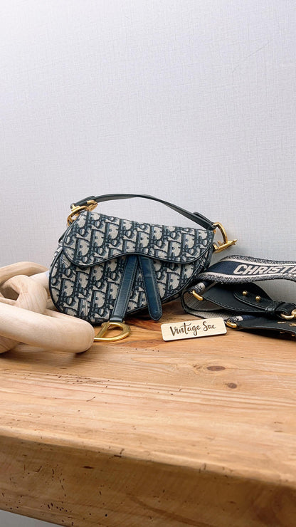 Dior Navy Oblique Mini Saddle with Strap (GHW)