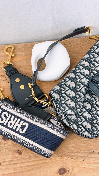 Dior Navy Oblique Mini Saddle with Strap (GHW)
