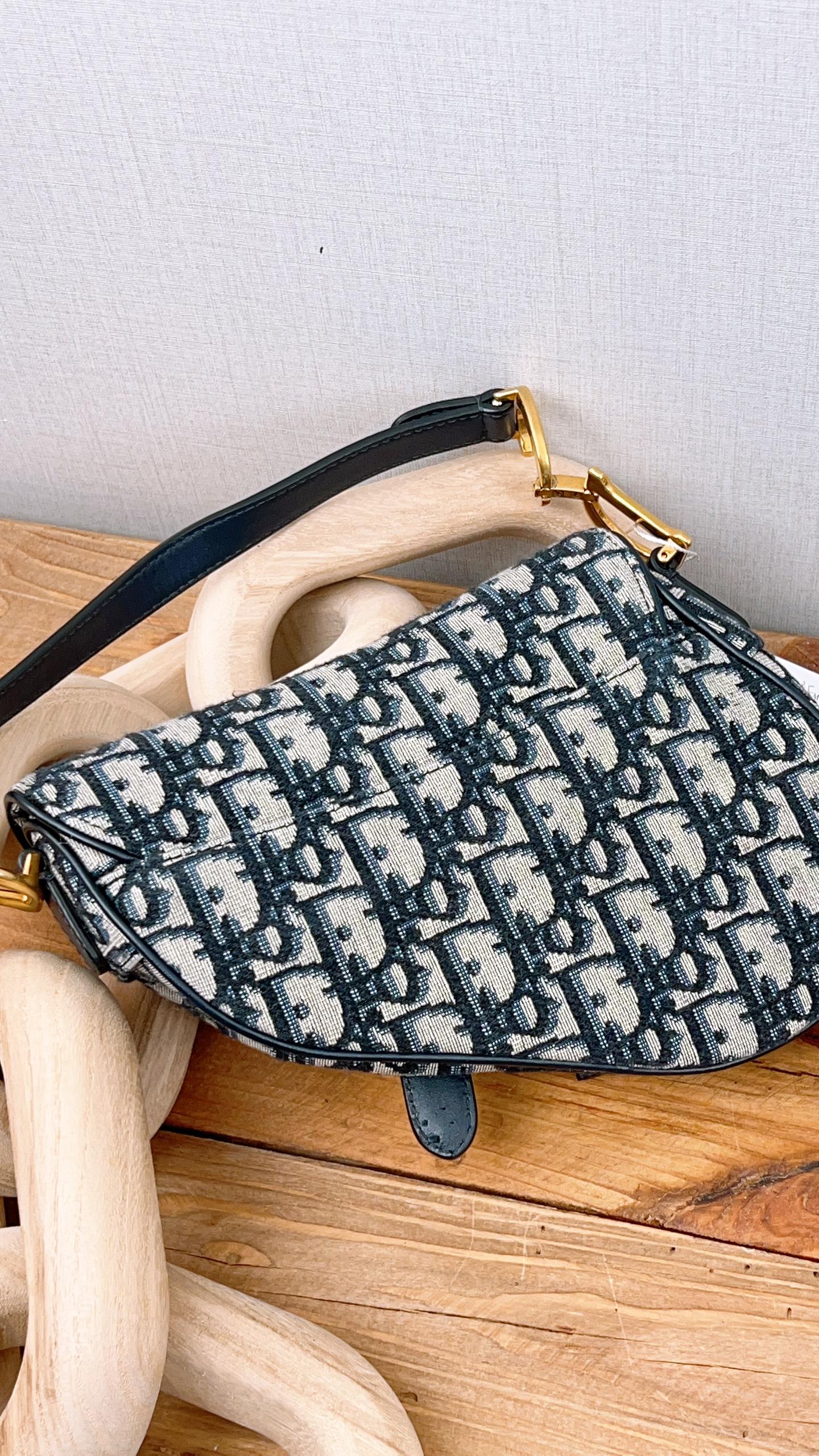 Dior Navy Oblique Mini Saddle with Strap (GHW)