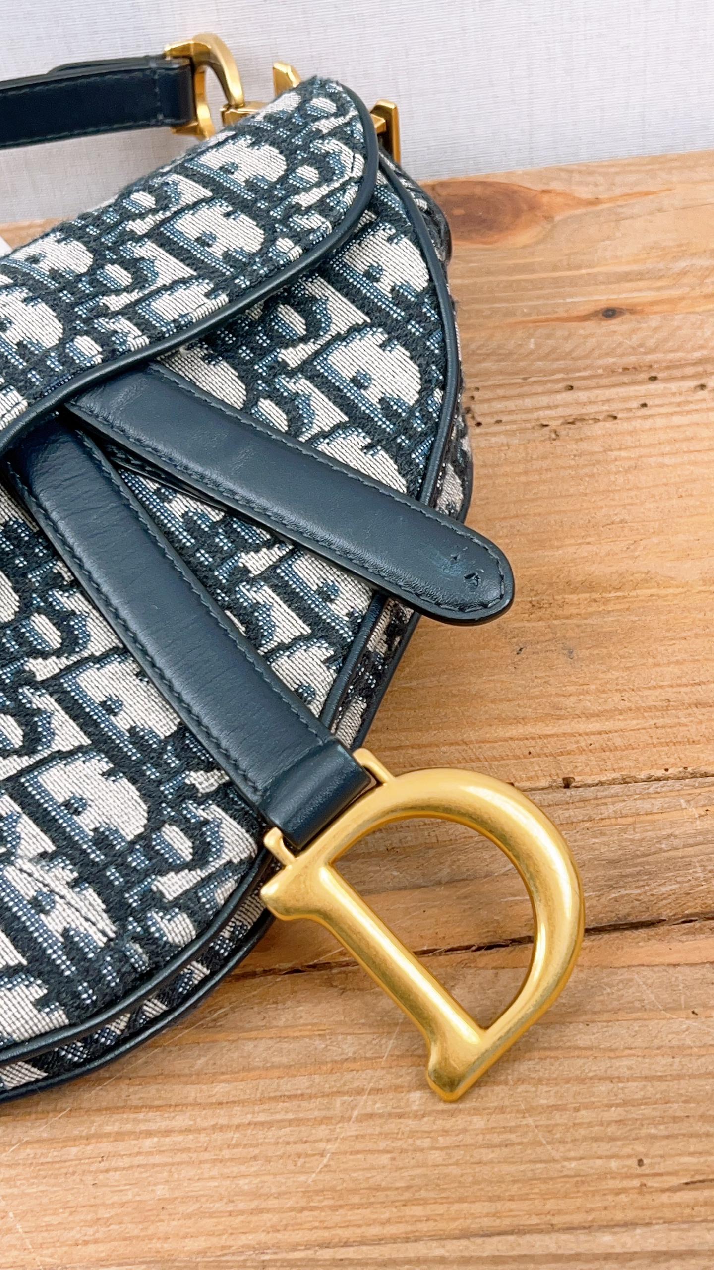 Dior Navy Oblique Mini Saddle with Strap (GHW)