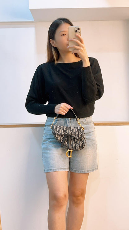 Dior Navy Oblique Mini Saddle with Strap (GHW)