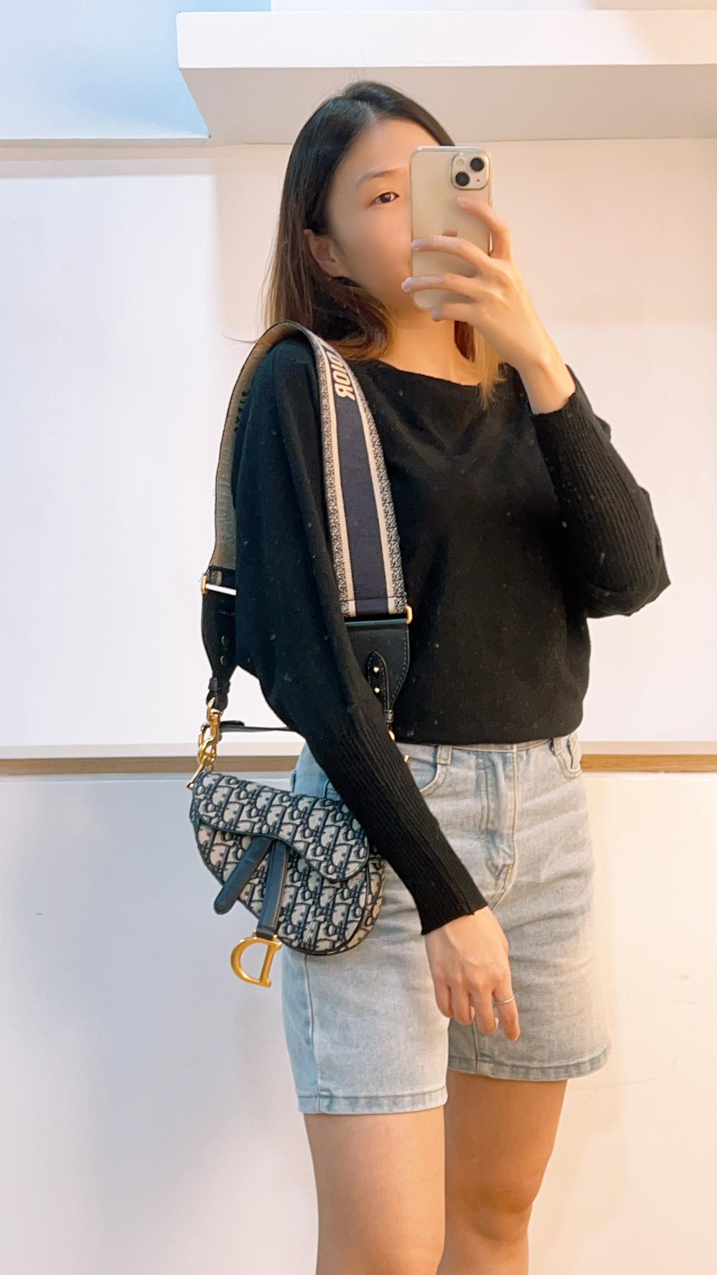 Dior Navy Oblique Mini Saddle with Strap (GHW)