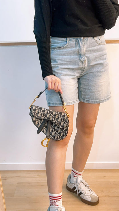 Dior Navy Oblique Mini Saddle with Strap (GHW)