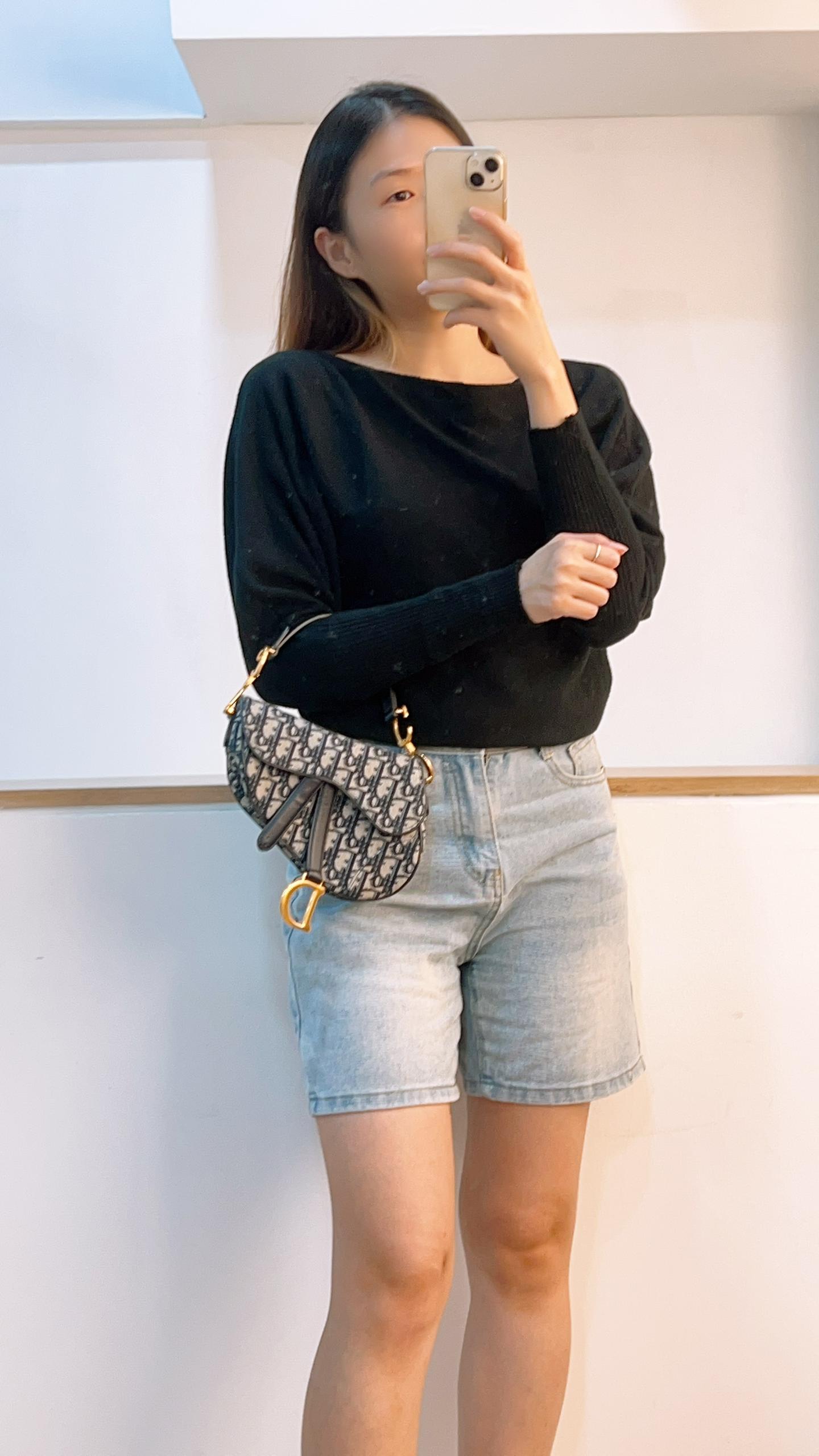 Dior Navy Oblique Mini Saddle with Strap (GHW)