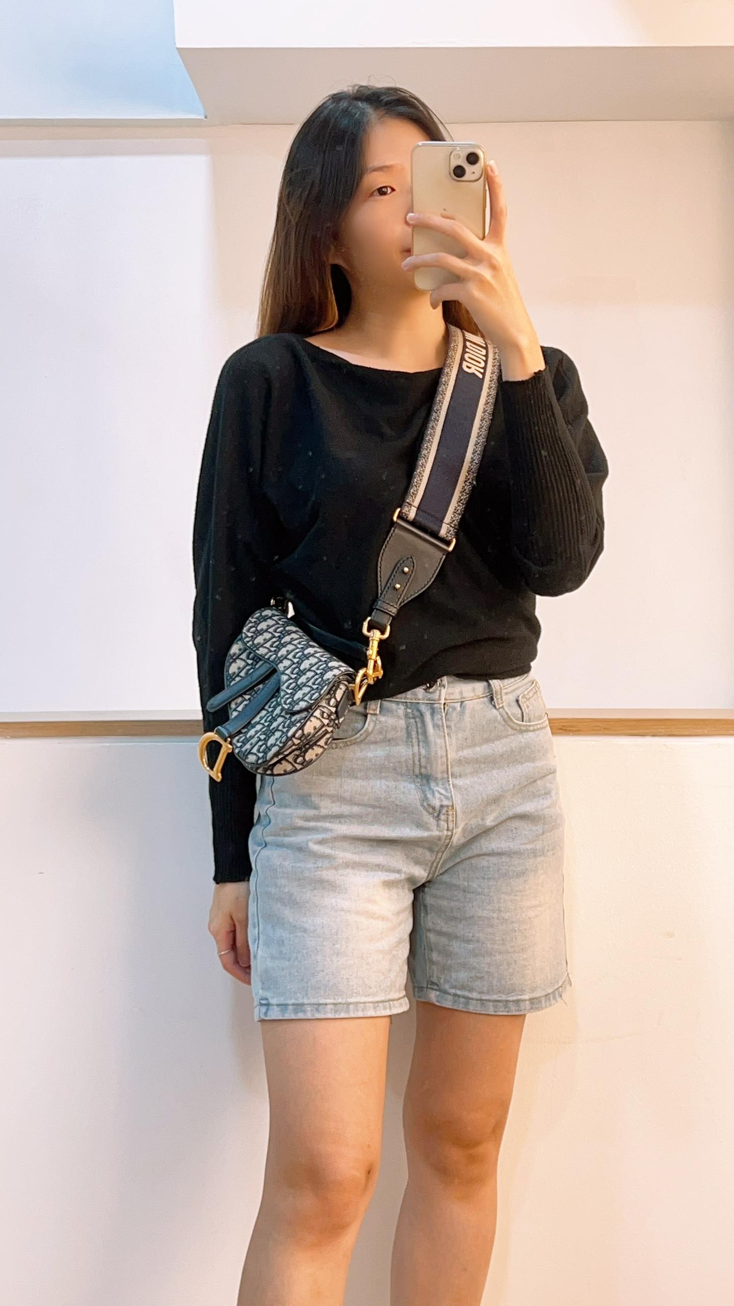 Dior Navy Oblique Mini Saddle with Strap (GHW)