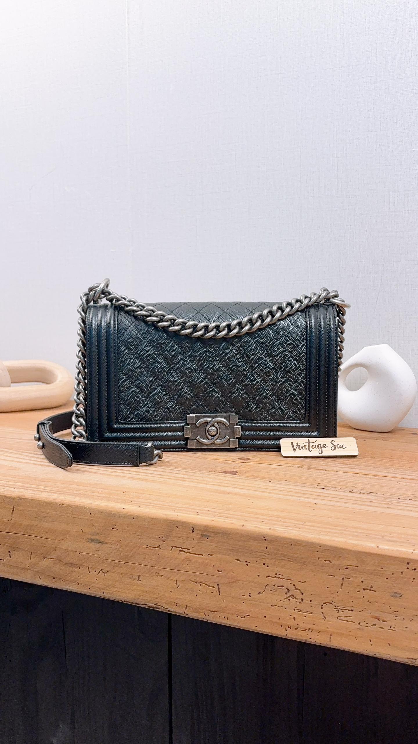 Chanel Black Caviar Old Medium Boy (RHW)