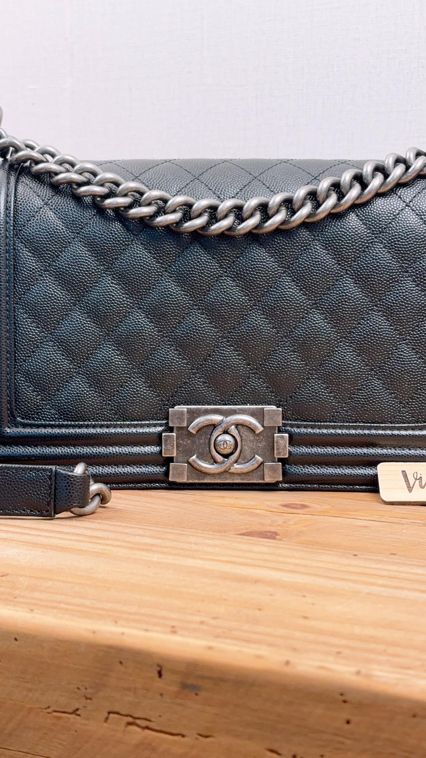 Chanel Black Caviar Old Medium Boy (RHW)