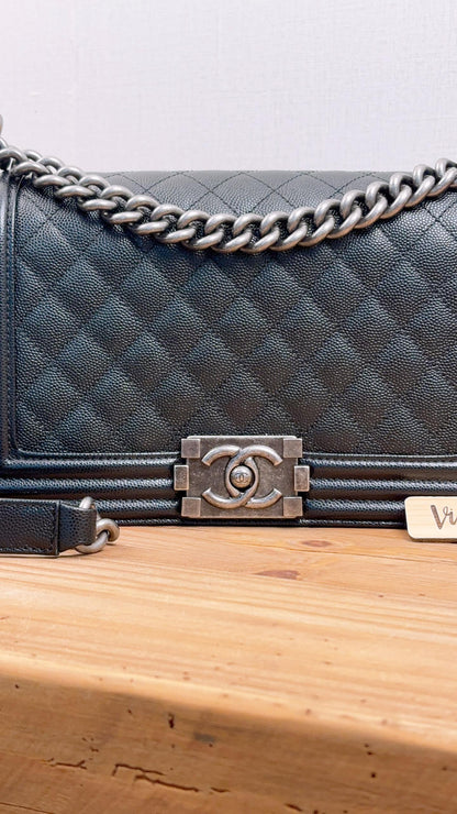 Chanel Black Caviar Old Medium Boy (RHW)