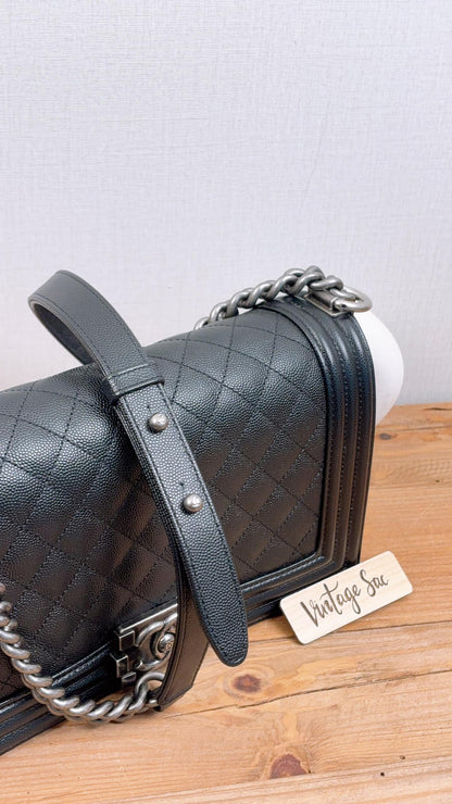 Chanel Black Caviar Old Medium Boy (RHW)