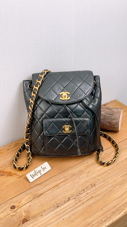 Chanel Vintage Black Lambskin Duma Backpack