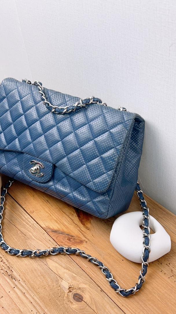 Chanel Black Jumbo Lambskin Perforated Flap (SHW)