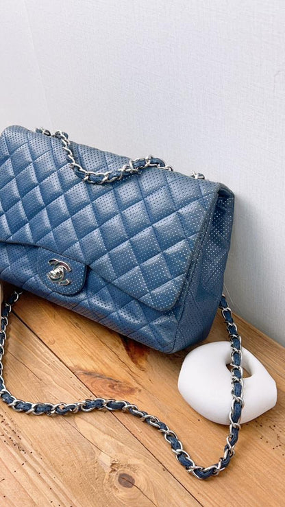 Chanel Black Jumbo Lambskin Perforated Flap (SHW)