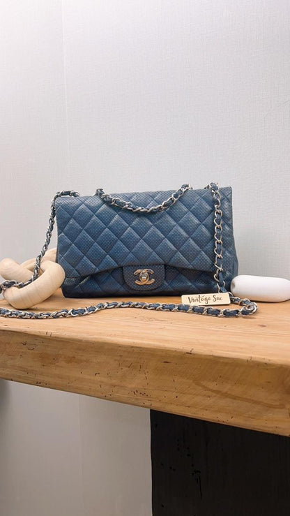 Chanel Black Jumbo Lambskin Perforated Flap (SHW)