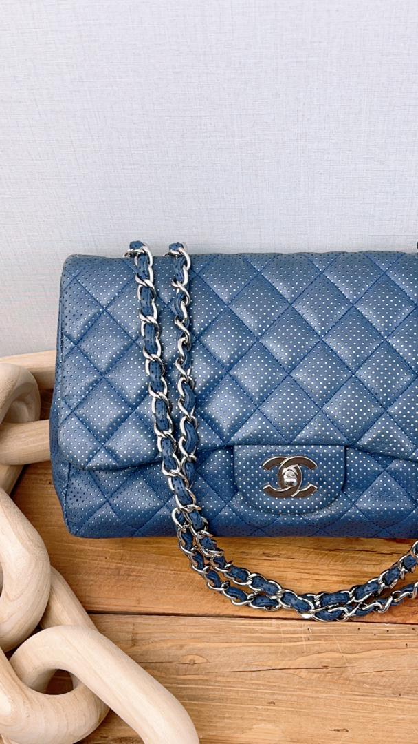 Chanel Black Jumbo Lambskin Perforated Flap (SHW)