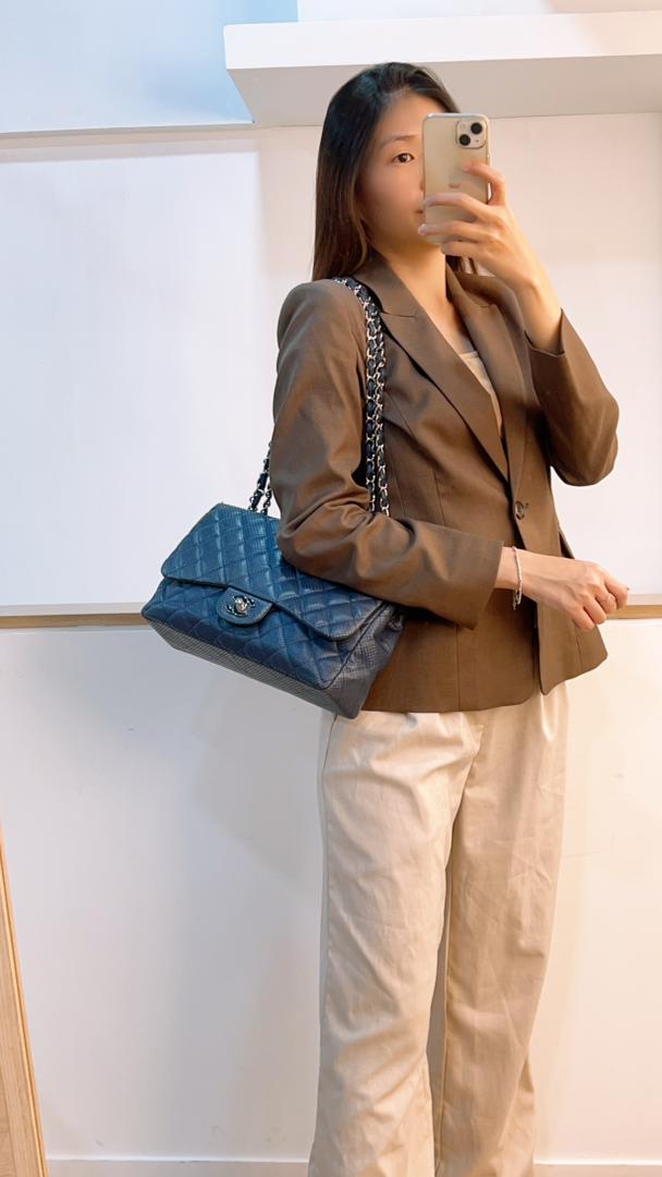 Chanel Black Jumbo Lambskin Perforated Flap (SHW)