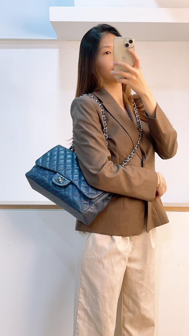 Chanel Black Jumbo Lambskin Perforated Flap (SHW)