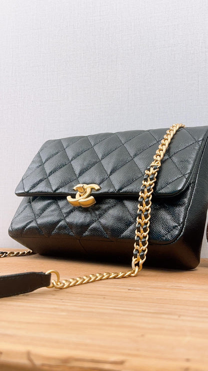 Chanel Black Shiny Caviar Quilted Melody Flap (GHW)