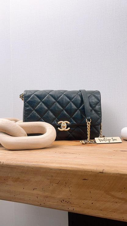 Chanel Black Shiny Caviar Quilted Melody Flap (GHW)