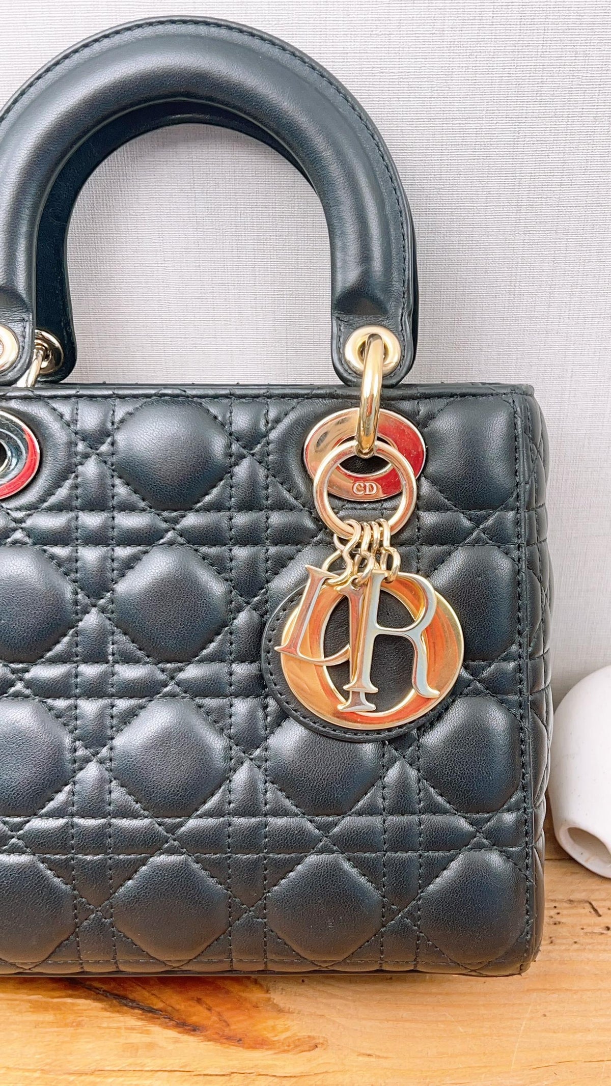 Dior Black Lambskin Small Lady Dior (GHW)