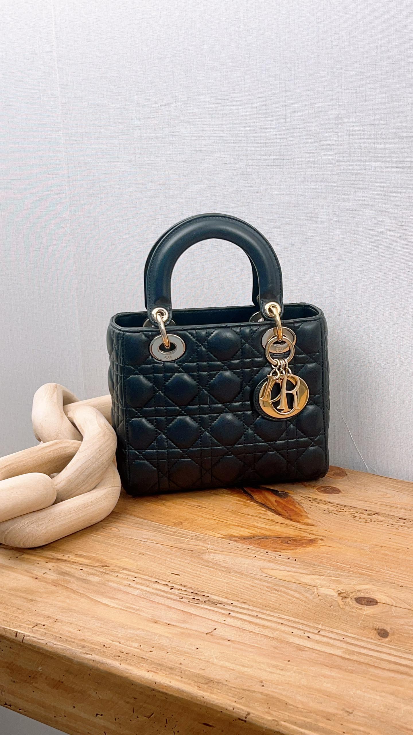 Dior Black Lambskin Small Lady Dior (GHW)