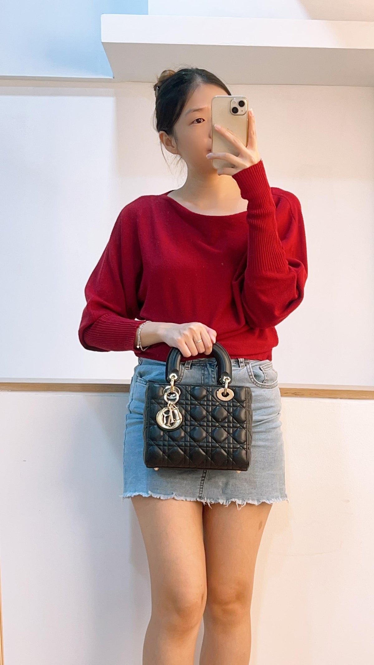 Dior Black Lambskin Small Lady Dior (GHW)