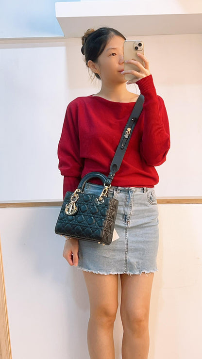 Dior Black Lambskin Small Lady Dior (GHW)