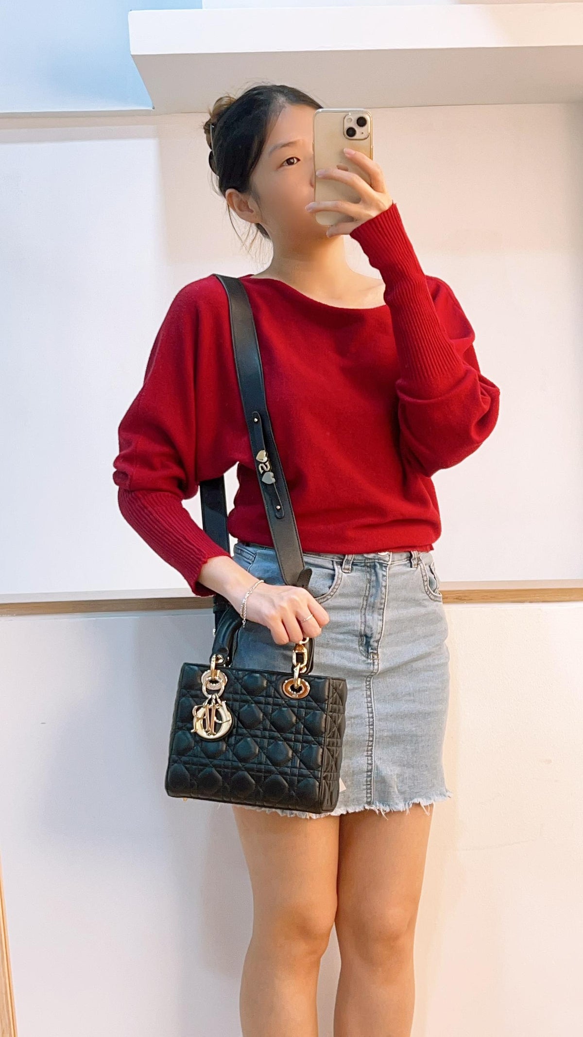 Dior Black Lambskin Small Lady Dior (GHW)