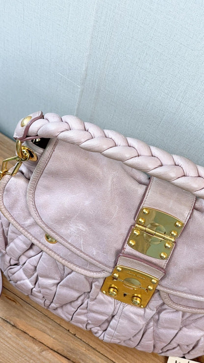 Miu Miu Pink Nappa Matelasse Coffer Hobo Bag