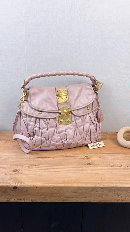 Miu Miu Pink Nappa Matelasse Coffer Hobo Bag