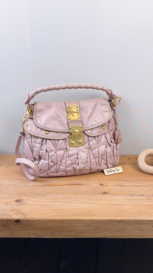 Miu Miu Pink Nappa Matelasse Coffer Hobo Bag