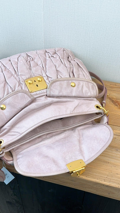 Miu Miu Pink Nappa Matelasse Coffer Hobo Bag