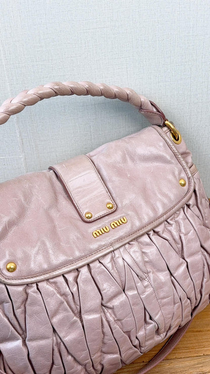 Miu Miu Pink Nappa Matelasse Coffer Hobo Bag
