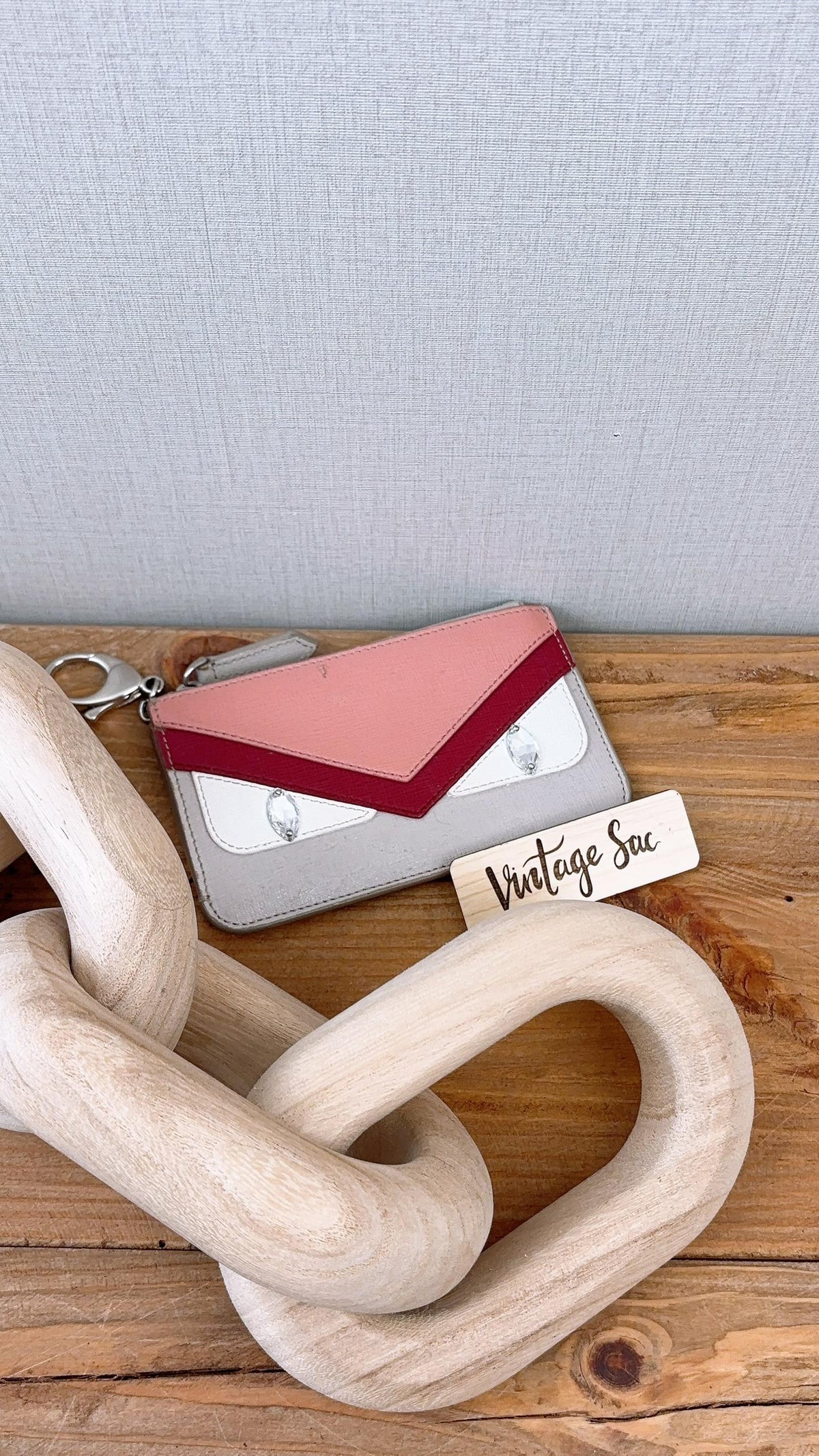 Fendi Beige Pink Monster Eyes Zipped Coin Pouch