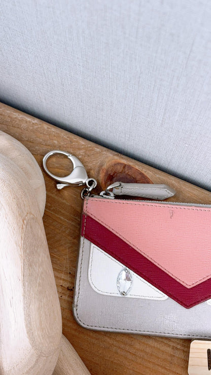 Fendi Beige Pink Monster Eyes Zipped Coin Pouch