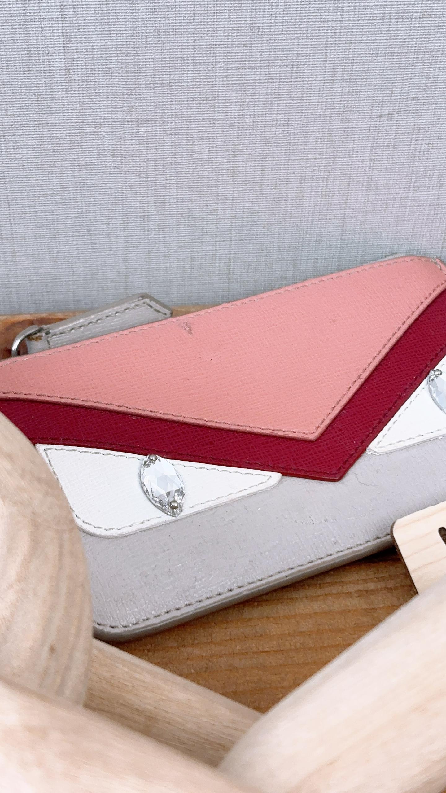 Fendi Beige Pink Monster Eyes Zipped Coin Pouch