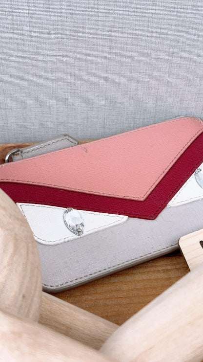 Fendi Beige Pink Monster Eyes Zipped Coin Pouch