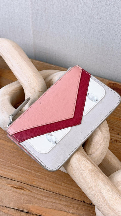Fendi Beige Pink Monster Eyes Zipped Coin Pouch