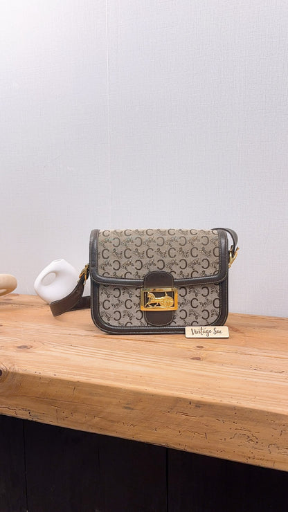 Celine Brown Macadam Canvas Vintage Horse Carriage Bag (GHW)