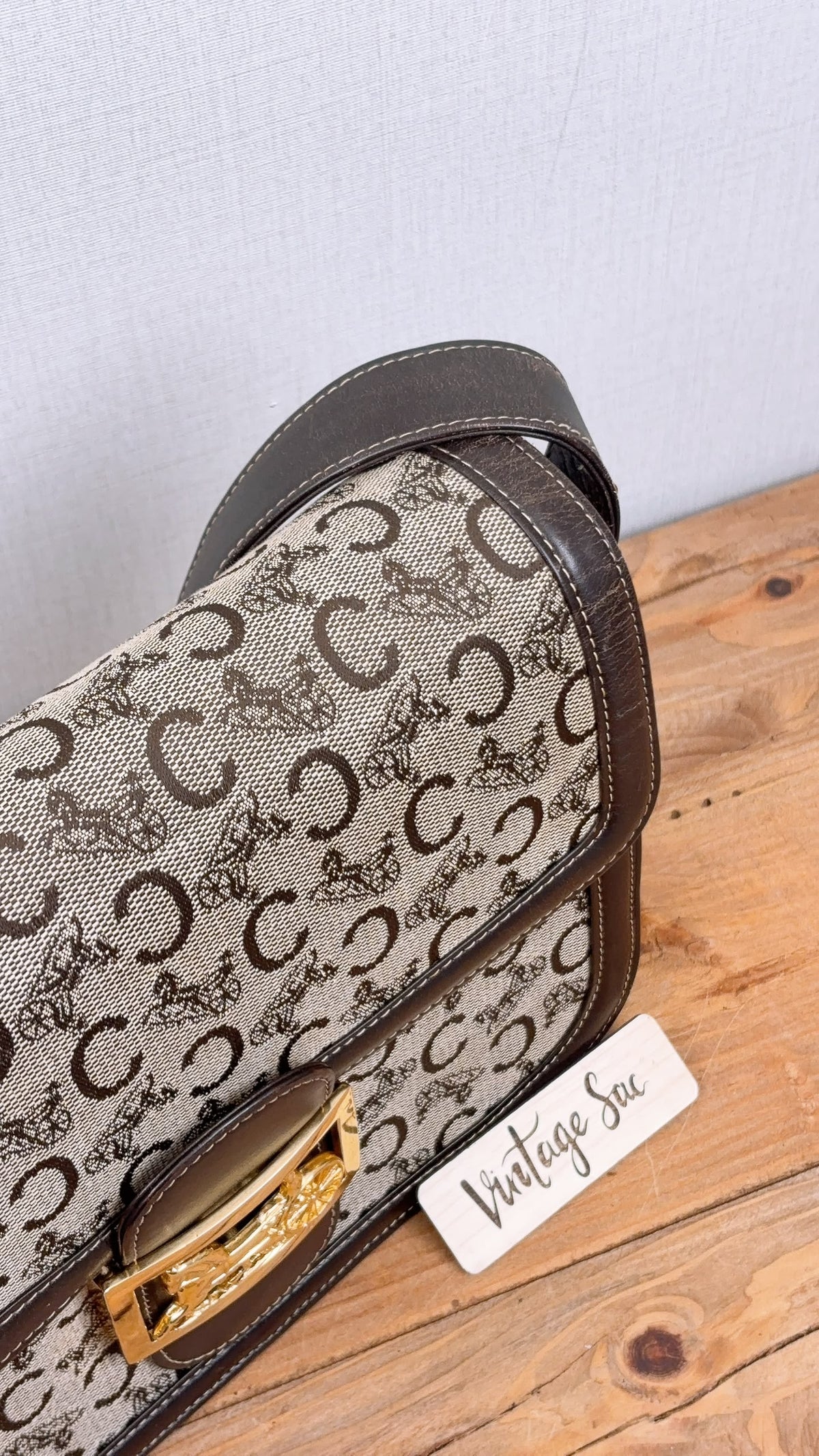 Celine Brown Macadam Canvas Vintage Horse Carriage Bag (GHW)