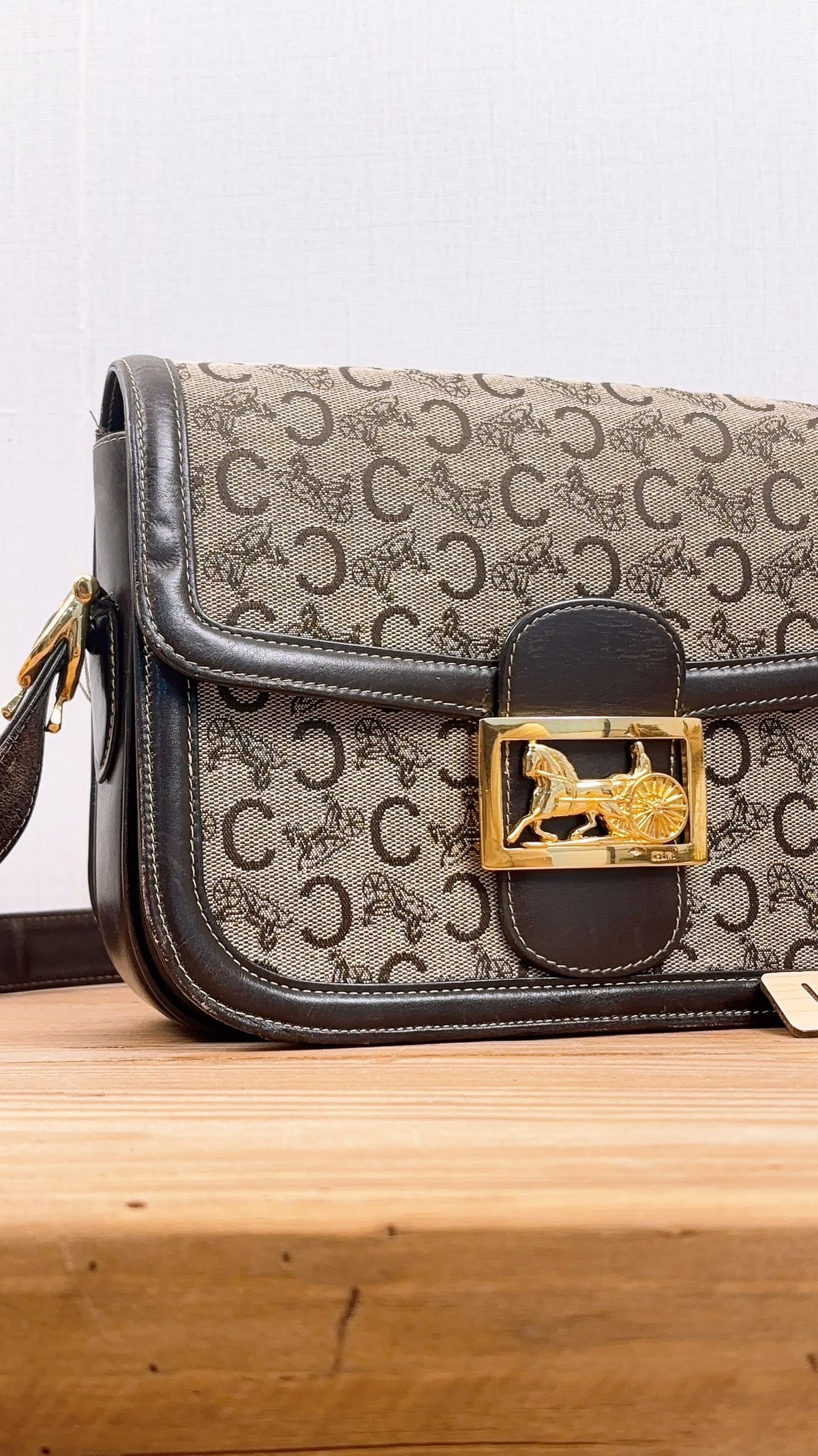Celine Brown Macadam Canvas Vintage Horse Carriage Bag (GHW)