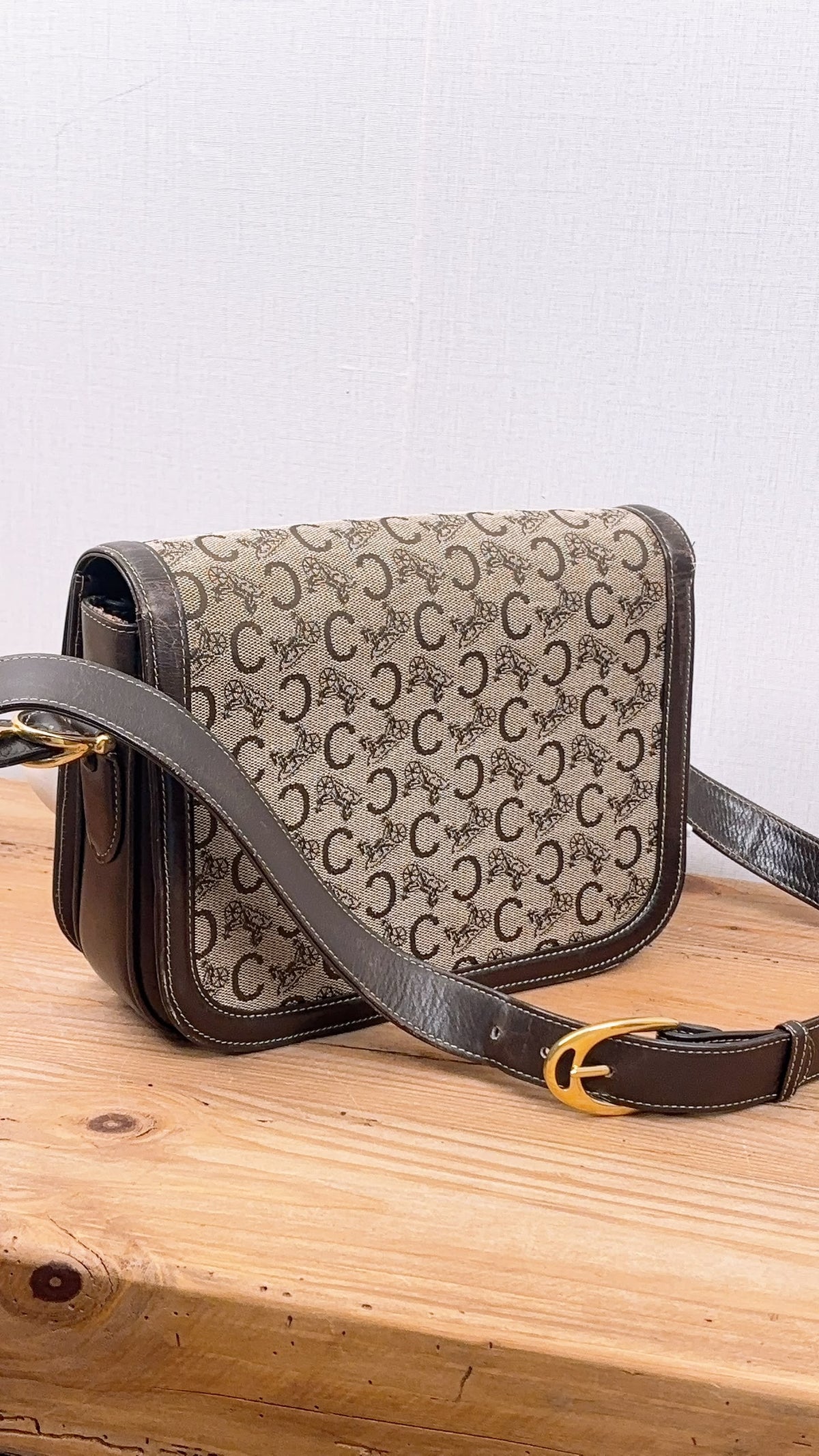 Celine Brown Macadam Canvas Vintage Horse Carriage Bag (GHW)
