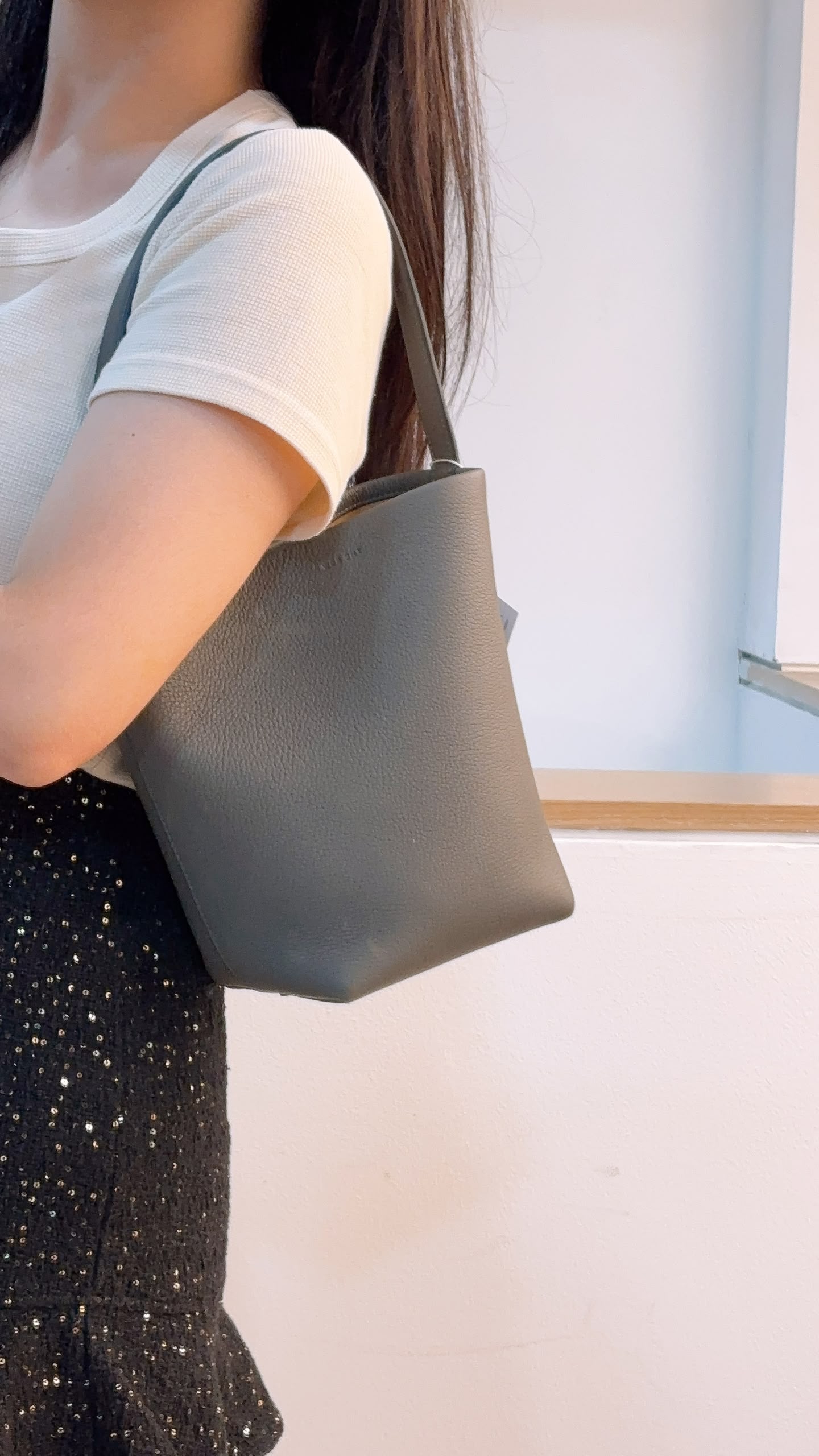 The Row Grey Grained Calfskin Small N/S Park Tote