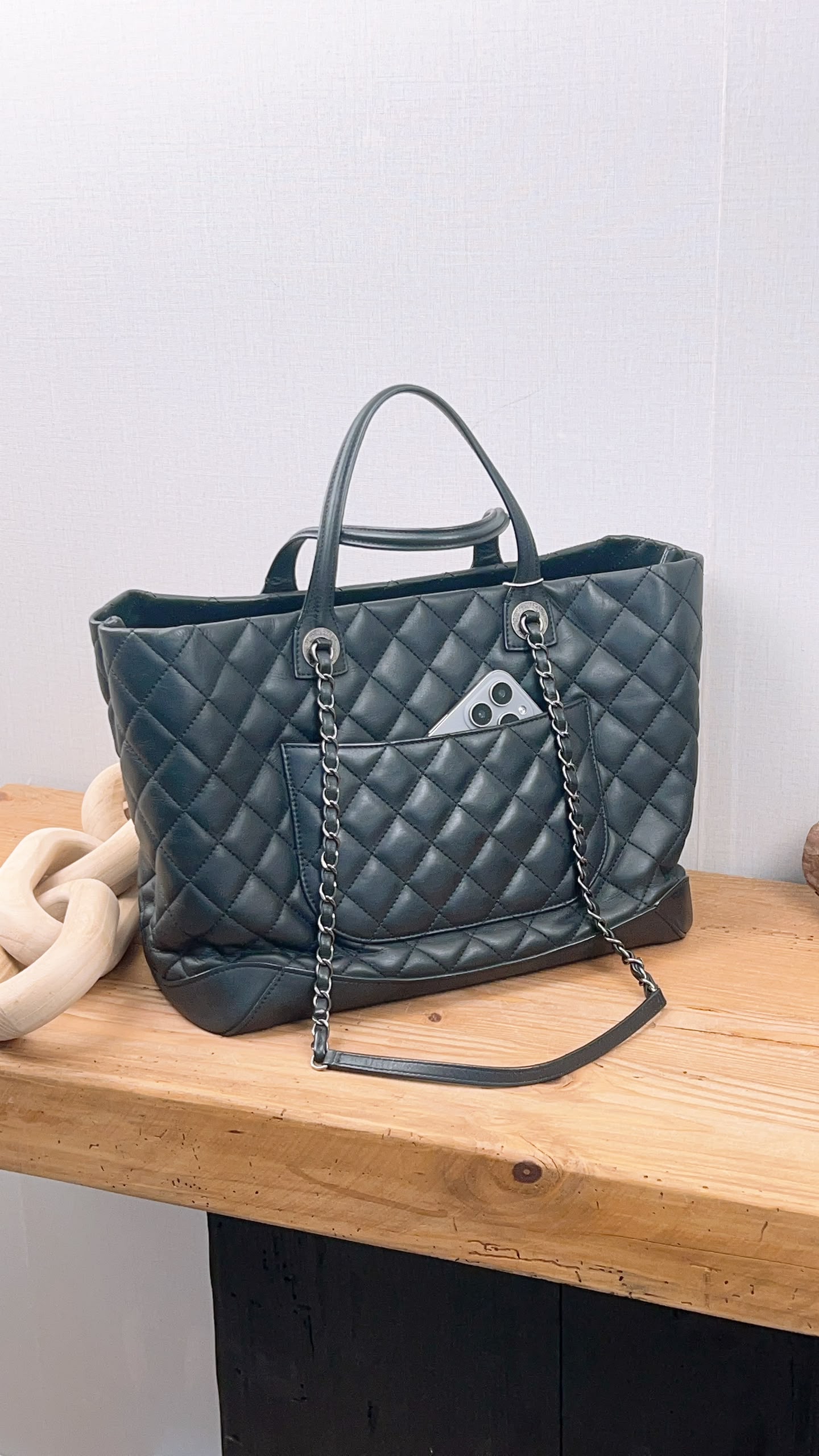 Chanel Black Calfskin Easy Large Shopping Tote (RHW)