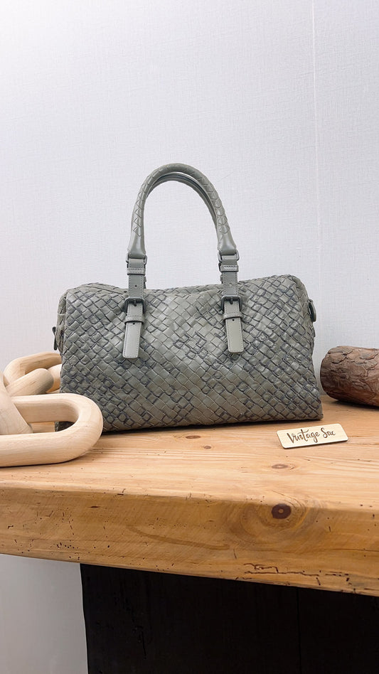 BV Khaki Intrecciato Boston Bag
