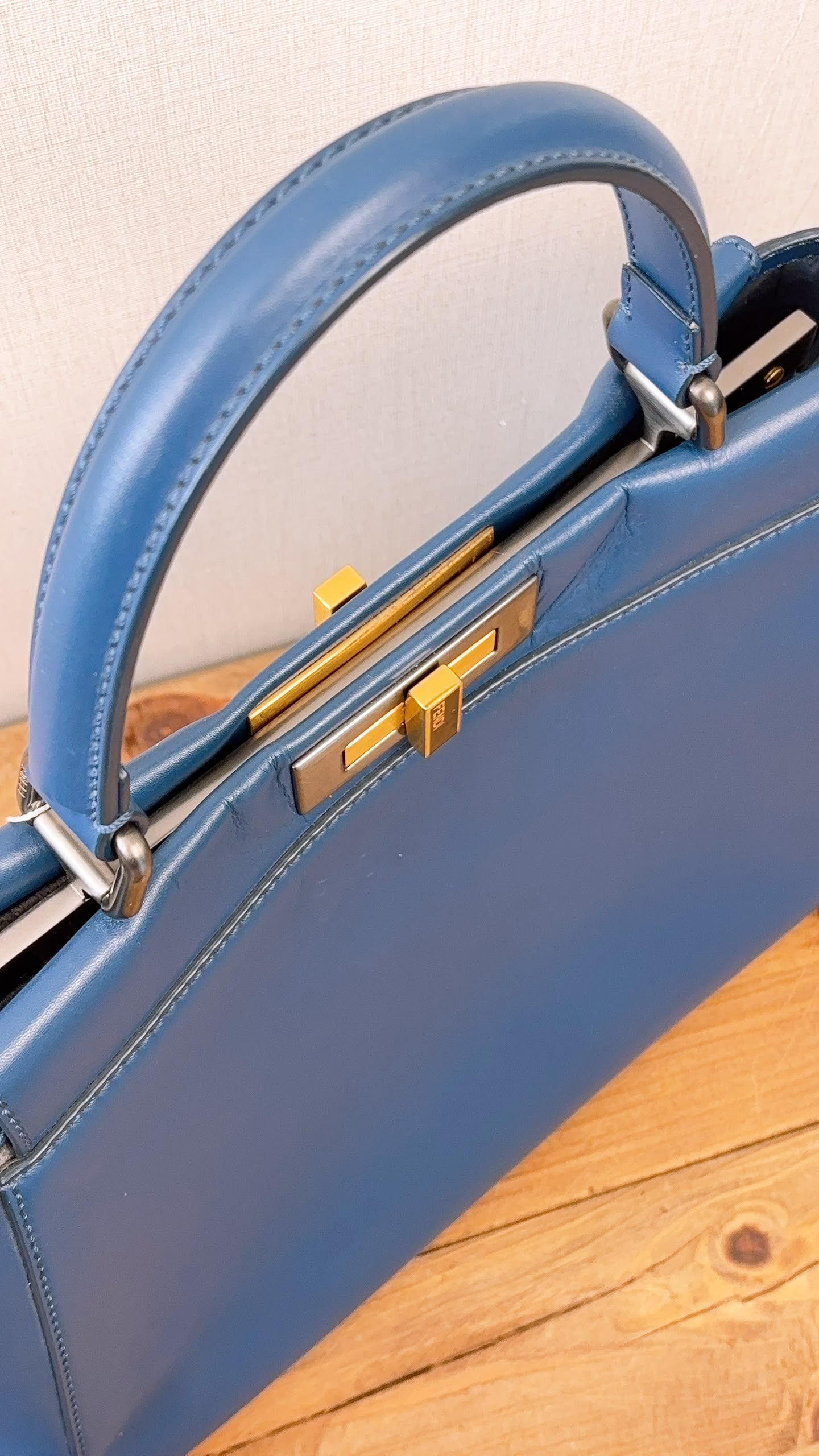 Fendi Blue Calfskin Medium Peekaboo
