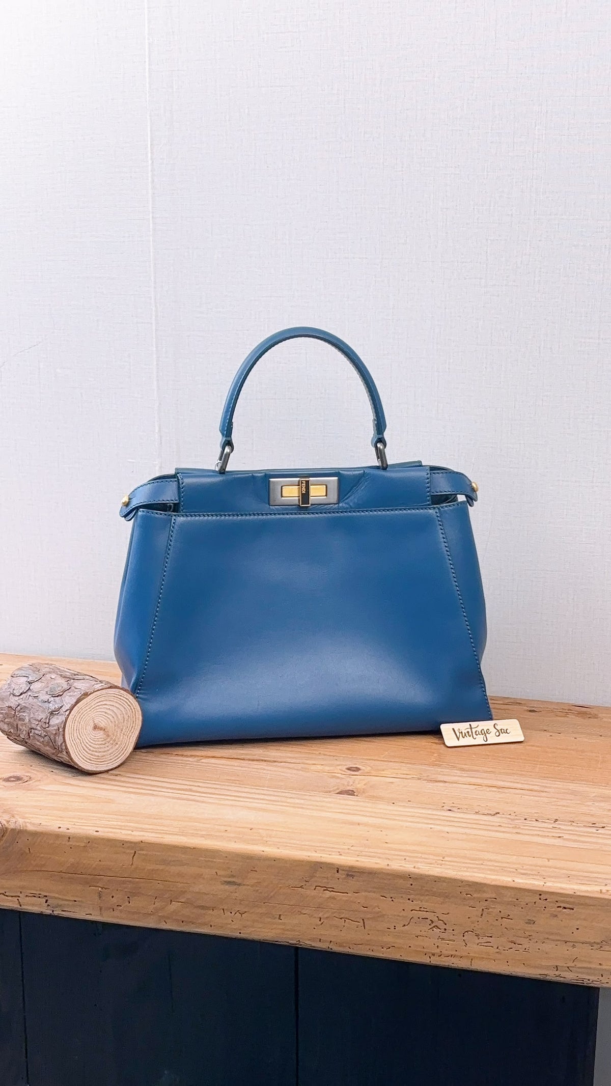 Fendi Blue Calfskin Medium Peekaboo