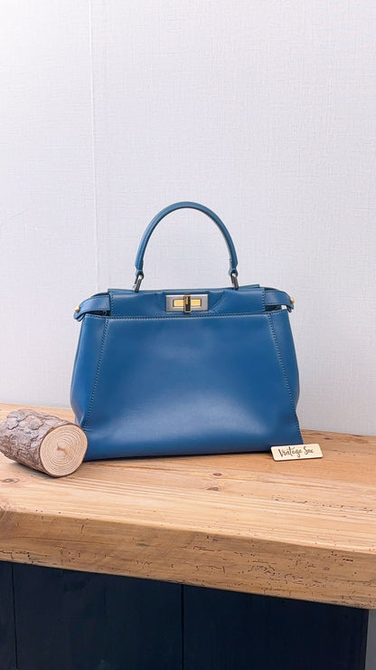Fendi Blue Calfskin Medium Peekaboo