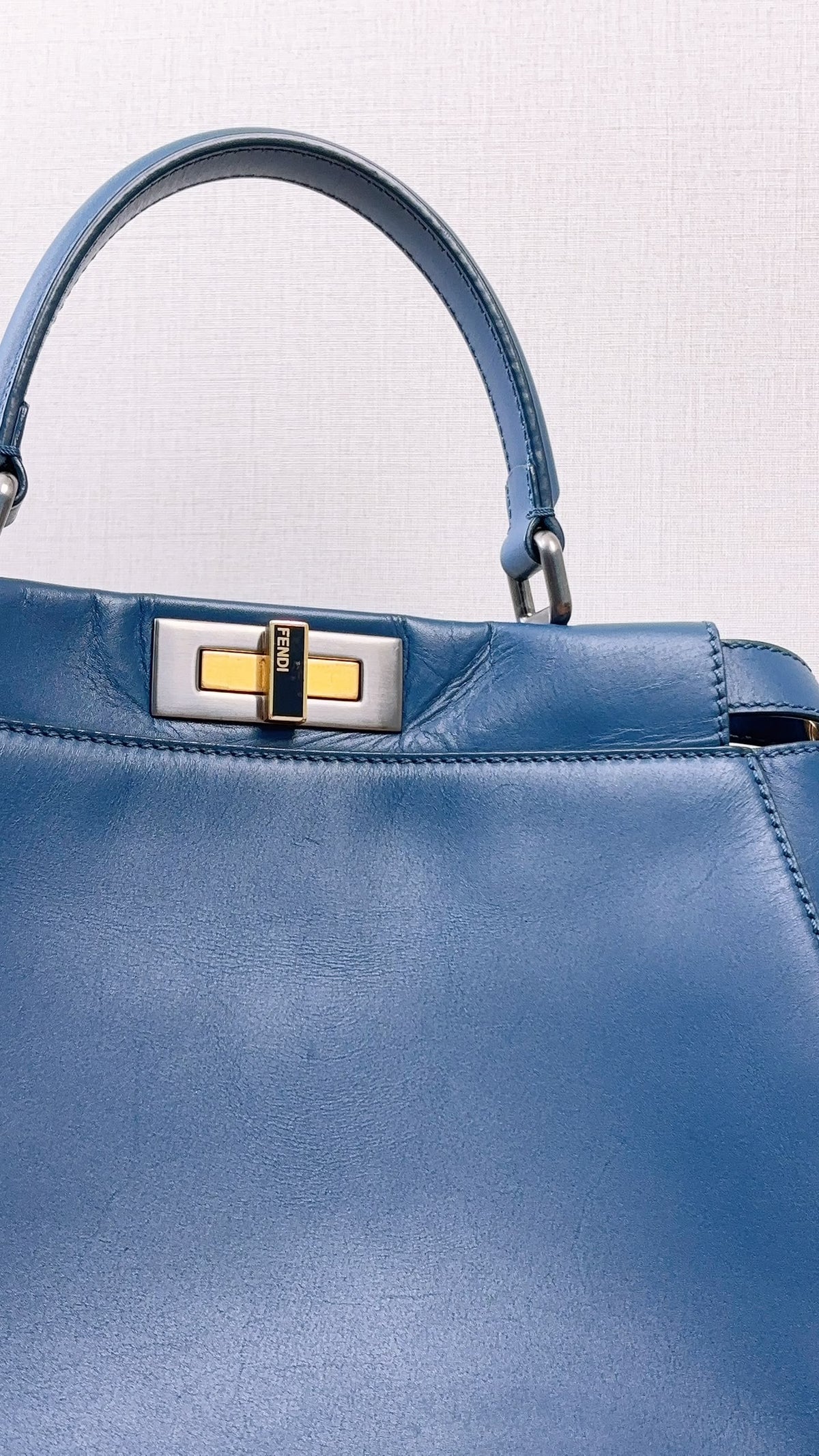 Fendi Blue Calfskin Medium Peekaboo